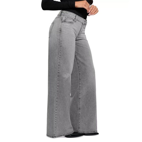 Guess Women's Mid-Rise Sexy Palazzo Shimmer Gray Jeans 27W x 30L - NEW - Picture 3 of 13